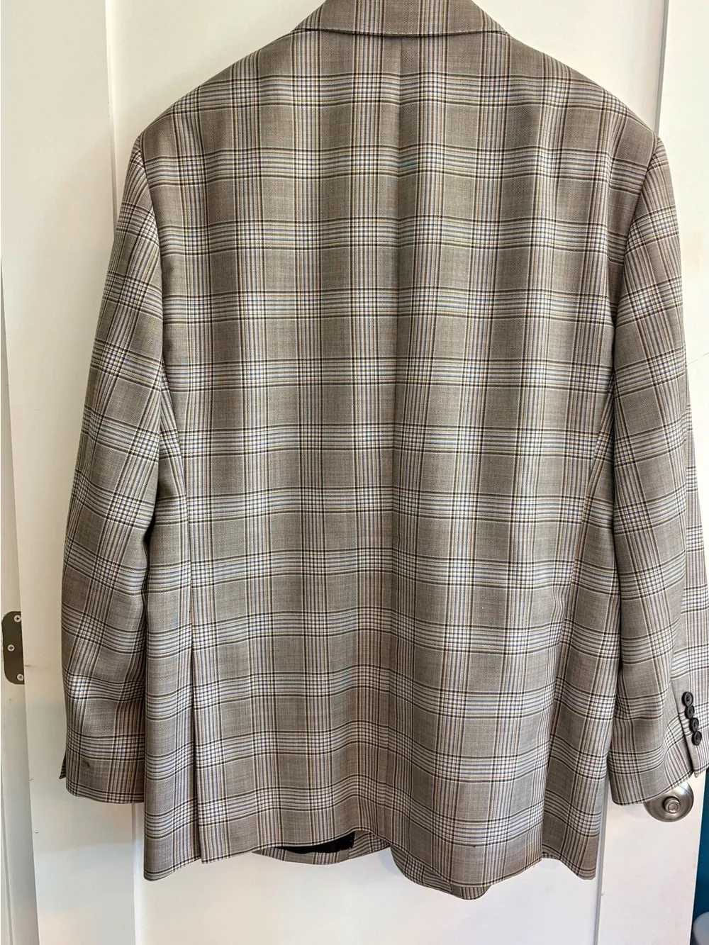 Nordstrom Marlane Fairway Brown Blue Glen Plaid Wool Blazer 46L